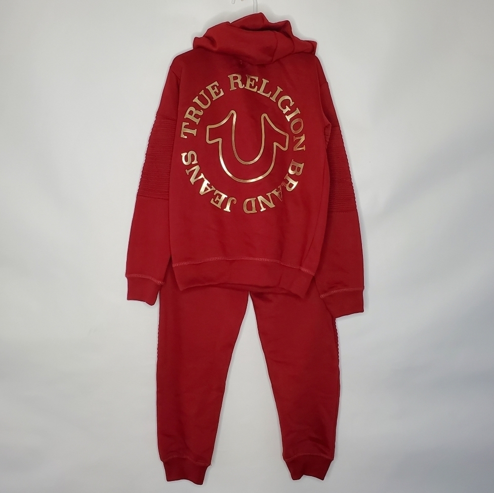True Religion Boy's Hoodie‎ and Joggers Size 5 Moto Pants and Spell Out Pullover